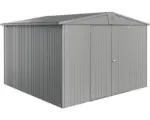 Hornbach Gartenhaus Biohort Europa inkl. Dachrinne Regale Set Lüftung 296 x 296 cm quarzgrau-metallic