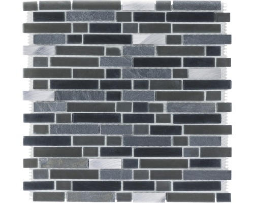 Glasmosaik mit Naturstein Slate Edelstahl 30,6x31,6 cm anthrazit grau