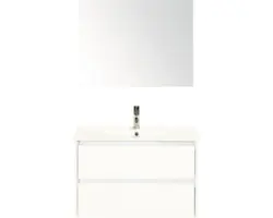 Badmöbel-Set Sanox Dante Keramik 170x81x46 cm Keramikwaschbecken weiß hochglanz mit Spiegel