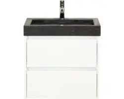 Waschbeckenunterschrank Sanox Dante Naturstein 58x61x45,5 cm mit Natursteinwaschbecken weiß hochglanz