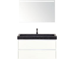 Badmöbel-Set Sanox Dante Naturstein 170x101x45,5 cm Natursteinwaschbecken weiß hochglanz mit LED-Beleuchtung