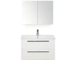 Badmöbel-Set Sanox Seville Keramik 52x81x46 cm Keramikwaschbecken weiß hochglanz mit Spiegelschrank