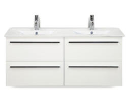 Waschbeckenunterschrank Sanox Seville Keramik 52x121x46 cm mit Doppel-Keramikwaschbeckenweiß hochglanz