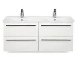 Waschbeckenunterschrank Sanox Seville Keramik 52x121x46 cm mit Doppel-Keramikwaschbeckenweiß hochglanz
