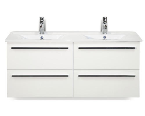 Waschbeckenunterschrank Sanox Seville Keramik 52x121x46 cm mit Doppel-Keramikwaschbeckenweiß hochglanz