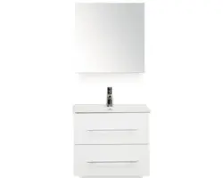 Badmöbel-Set Sanox Stretto Keramik 170x61x39 cm Keramikwaschbecken weiß hochglanz mit Spiegelschrank