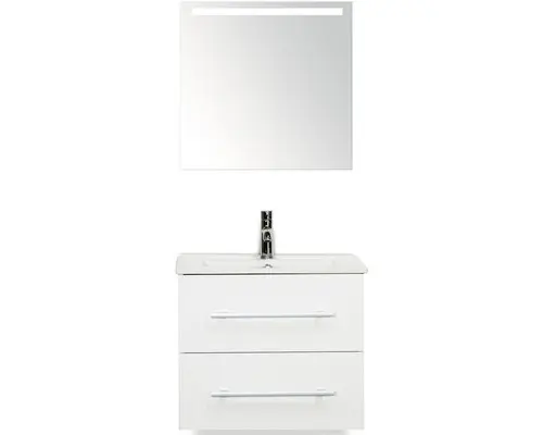 Badmöbel-Set Sanox Stretto Keramik 170x61x39 cm Keramikwaschbecken weiß hochglanz mit LED-Beleuchtung