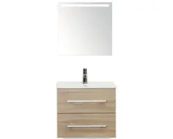 Badmöbel-Set Sanox Stretto Keramik 170x61x39 cm Keramikwaschbecken Eiche grau mit LED-Beleuchtung