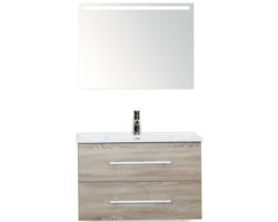 Badmöbel-Set Sanox Stretto Keramik 170x81x39 cm Keramikwaschbecken Eiche grau mit LED-Beleuchtung