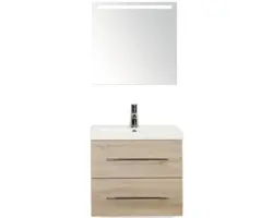 Badmöbel-Set Sanox Straight Mineralguss 170x60x40 cm Mineralgusswaschbecken Eiche grau mit LED-Beleuchtung