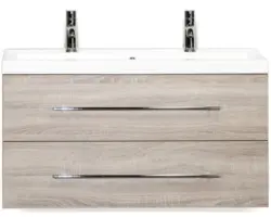 Waschbeckenunterschrank Sanox Straight Mineralguss 55x100x40 cm mit Doppel-Mineralgusswaschbecken Eiche grau