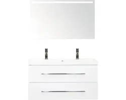 Badmöbel-Set Sanox Straight Mineralguss 170x100x40 cm Mineralgusswaschbecken weiß hochglanz mit LED-Beleuchtung