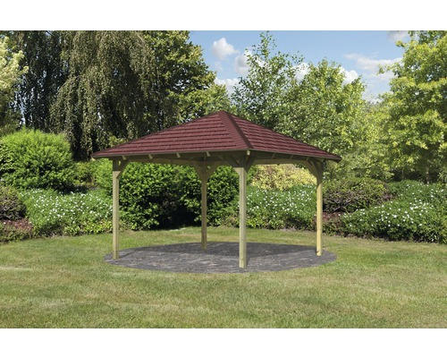 Pavillon Karibu Eco Riesa mit Haube und roten Dachschindeln 314 x 314 cm kesseldruckimprägniert