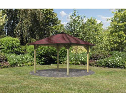 Pavillon Karibu Eco Ostrau mit Haube und Dachschindeln 289 x 289 cm kesseldruckimprägniert