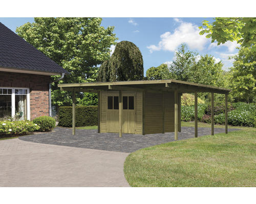 Doppelcarport Karibu Eco 2 mit integriertem Abstellraum 5,3 m² 527 x 576 cm kesseldruckimprägniert