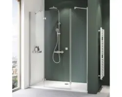 Drehtür für Nische mit Frontseitenwand Breuer Espira Anschlag links 1600x1950mm Echtglas klar hell chromoptik