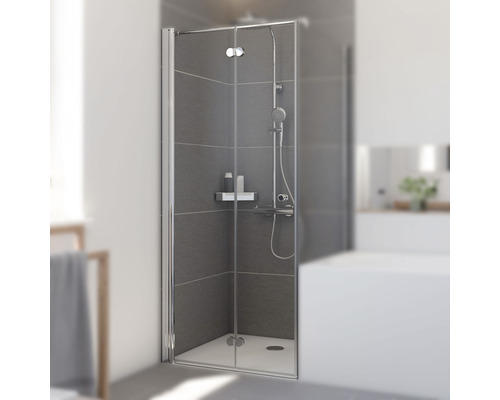 Drehfalttür für Seitenwand Breuer Elana Komfort 900x2000 mm Anschlag links Echtglas Klar hell chromoptik