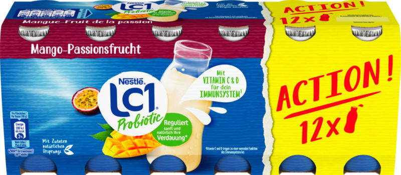 Nestlé LC1 Joghurtdrink Mango-Passionsfrucht, probiotisch, 12 x 100 g