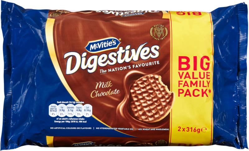 Biscotti Milk Chocolate McVitie’s Digestives, 2 x 316 g