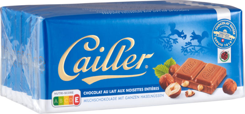 Tablette de chocolat Lait-Noisettes entières Cailler, 8 x 100 g