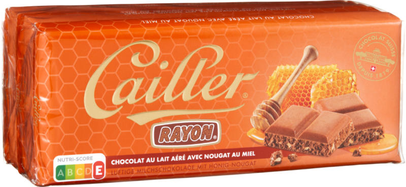 Tavoletta di cioccolata Rayon Latte Cailler, Cioccolato aerato con torrone al miele, 5 x 100 g