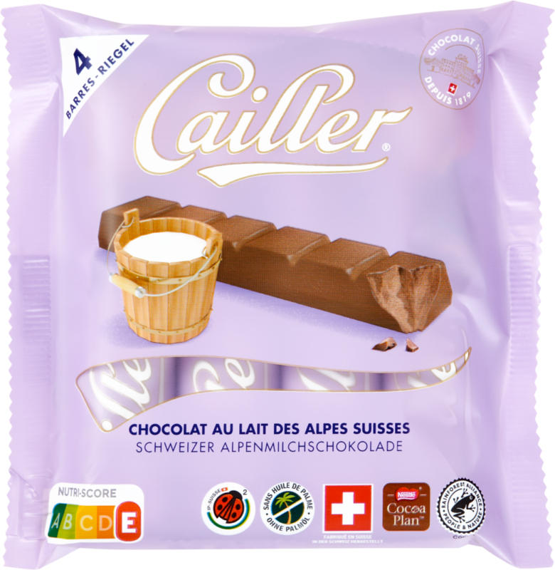 Barres Chocolat au lait des Alpes Cailler, 4 x 35 g