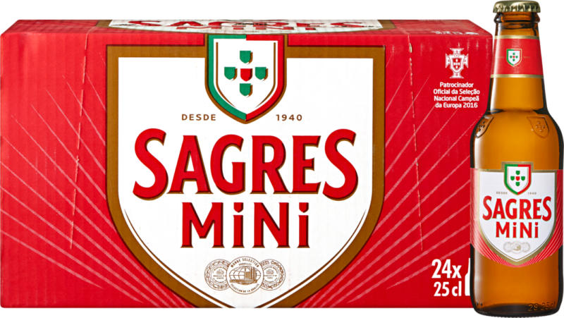 Sagres Bier Mini, 24 x 25 cl