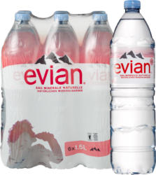Eau minérale Evian, non gazeuse, 6 x 1,5 litre