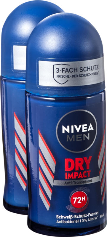 Nivea Men Deo Roll-on Dry Impact, 2 x 50 ml