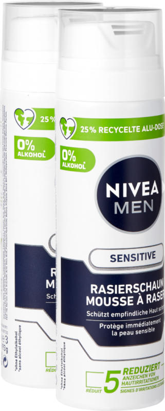 Mousse à raser Sensitive Nivea Men, 2 x 200 ml