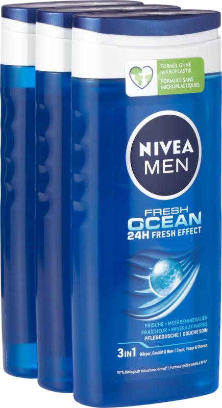 Doccia trattante Fresh Ocean Nivea Men, Fresh Ocean, 3 x 250 ml