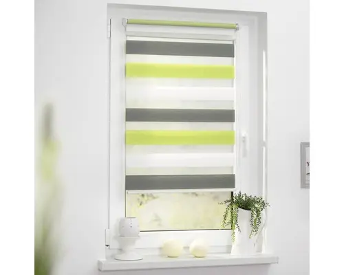 Lichtblick Doppelrollo ohne Bohren grau-anthrazit-grün 90x220 cm inkl. Klemmträger