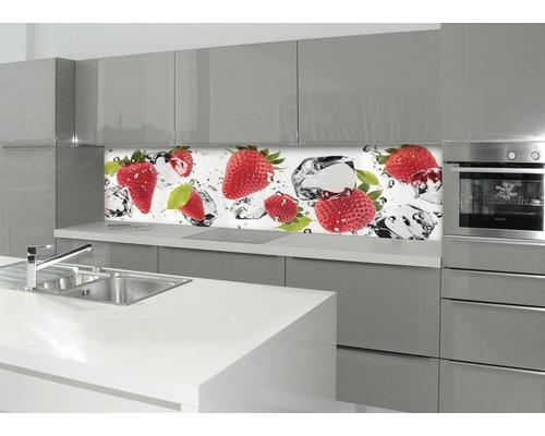 Küchenrückwand mySpotti profix Erdbeere und Eis 600x2200x2 mm