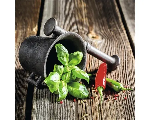 Glasbild Green Basil In Bowl II 20x20 cm