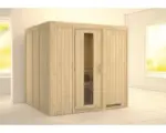 Hornbach Elementsauna Karibu Sodina ohne Ofen und Dachkranz mit Holztüre und Isolierglas wärmegedämmt