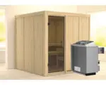 Hornbach Elementsauna Karibu Rodina inkl. 9 kW Ofen u.integr.Steuerung ohne Dachkranz mit graphitfarbiger Ganzglastüre