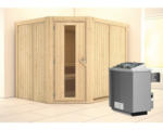 Hornbach Elementsauna Karibu Malina inkl. 9 kW Ofen u.integr.Steuerung ohne Dachkranz mit Holztüre und Isolierglas wärmegedämmt