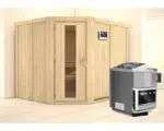 Hornbach Elementsauna Karibu Malina inkl. 9 kW Bio Ofen u.ext.Steuerung ohne Dachkranz mit Holztüre und Isolierglas wärmegedämmt