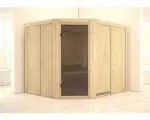 Hornbach Elementsauna Karibu Malina ohne Ofen und Dachkranz mit graphitfarbiger Ganzglastüre
