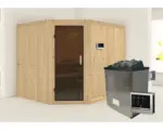 Hornbach Elementsauna Karibu Malina inkl. 9 kW Ofen u.ext.Steuerung ohne Dachkranz mit graphitfarbiger Ganzglastüre