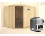 Hornbach Elementsauna Karibu Malina inkl. 9 kW Bio Ofen u.ext.Steuerung ohne Dachkranz mit graphitfarbiger Ganzglastüre