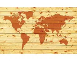Fototapete Vlies Weltkarte auf Holz 312x219 cm