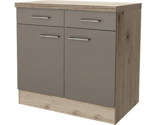 Unterschrank Flex Well Riva San Remo Eiche hell/Quarzit Cubanit 80x86x60 cm mit Drehtür