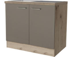 Spülenunterschrank Flex Well Riva San Remo Eiche hell/Quarzit Cubanit 100x86x60 cm mit Drehtür