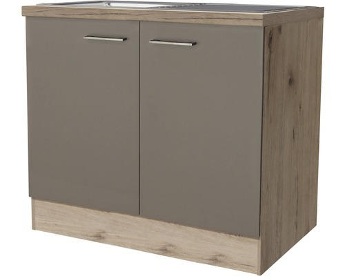 Spülenunterschrank Flex Well Riva San Remo Eiche hell/Quarzit Cubanit 100x86x60 cm mit Drehtür