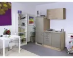 Hornbach Singleküche Flex Well Riva Quarzit Cubanit/San Remo Eiche hell 160 cm inkl. Einbaugeräte
