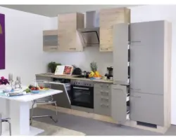 Küchenblock Flex Well Riva Quarzit Cubanit/San Remo Eiche hell 310 cm inkl. Einbaugeräte