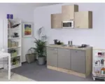 Hornbach Singleküche Flex Well Riva Quarzit Cubanit/San Remo Eiche hell 150 cm inkl. Einbaugeräte
