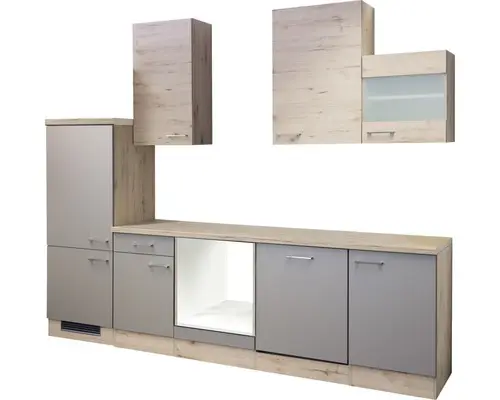 Küchenleerblock Flex Well Riva Quarzit Cubanit/San Remo Eiche hell 280 cm