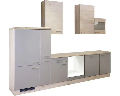 Küchenleerblock Flex Well Riva Quarzit Cubanit/San Remo Eiche hell 310 cm